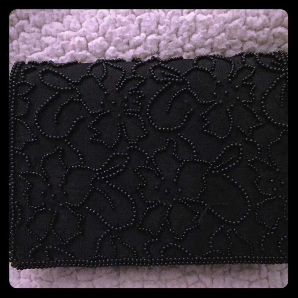 Black Beaded Evening Purse 7x5